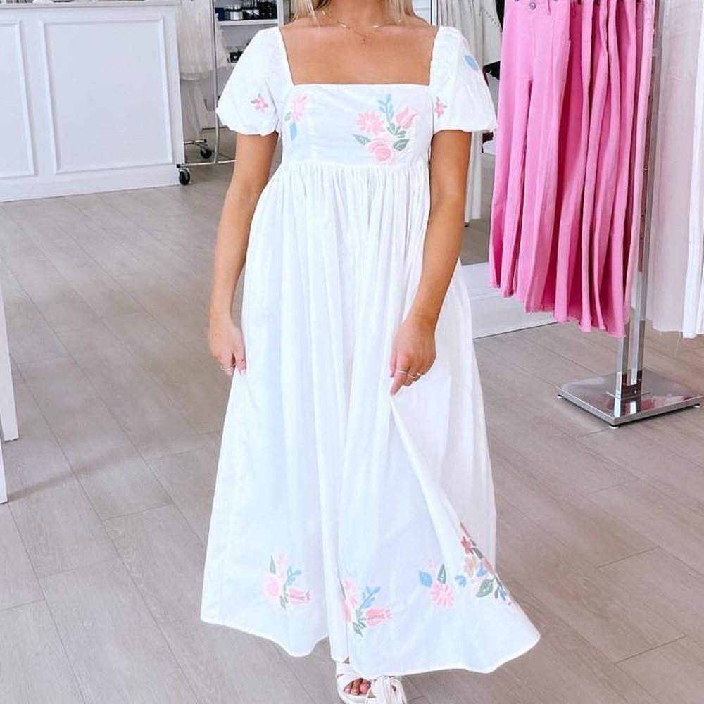 NWT Embroidered Midi White Dress
